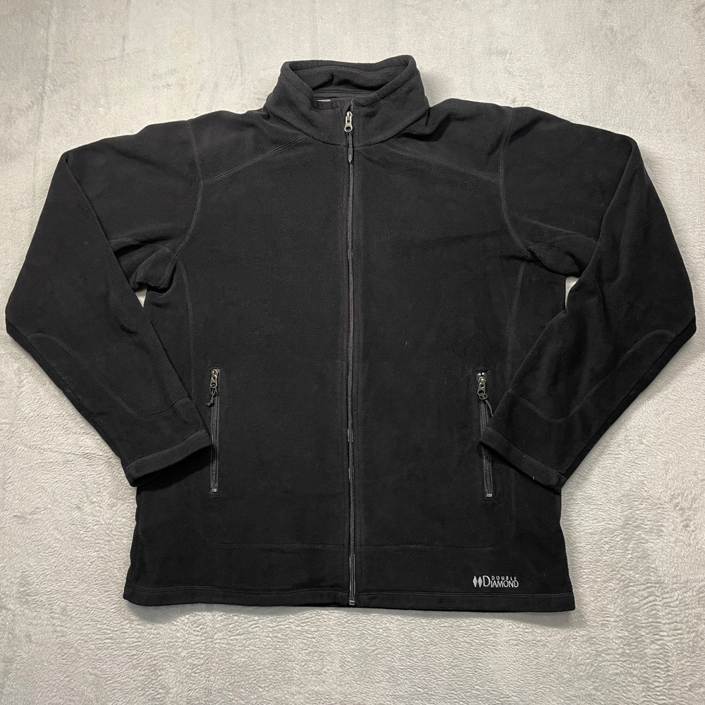 Double Diamond Fleece Jacket Mens XL Black Full Zip Mock Neck Outdoor Layer